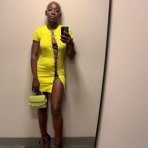 Neon Yellow Chain Lace up Dress